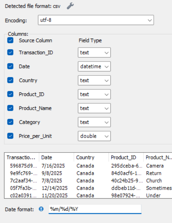 SQL Import Window